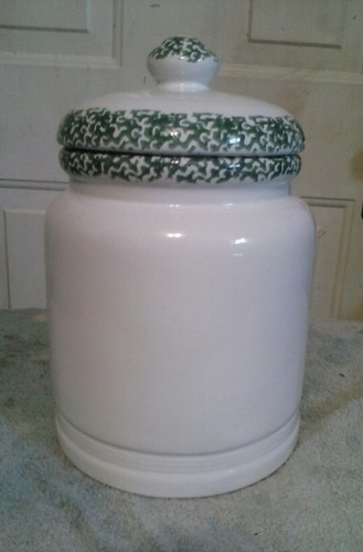 Stoneware Green and White Heart Cookie Jar