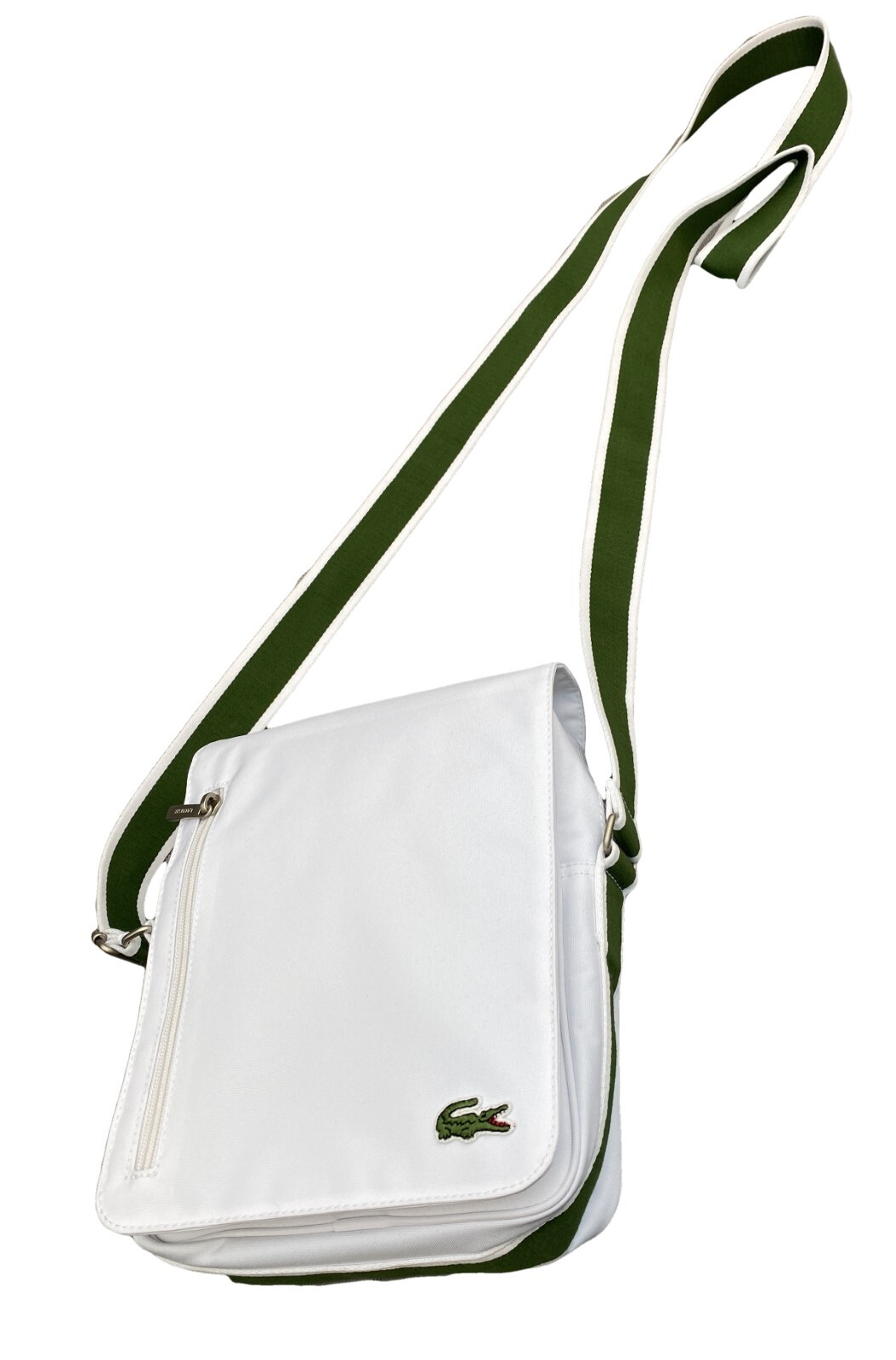 LACOSTE MESSENGER BAG Small Vintage L71 Casual 4 White Green LACOSTE MESSENGER BAG Small Vintage L71 Casual 4 White Green