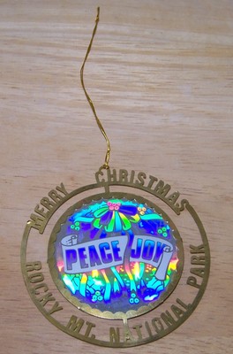 Rocky Mountain National Park ornament gold peace joy hologram Christmas