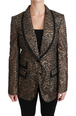 

DOLCE - GABBANA Куртка Цветочный золотисто-черный кружевной блейзер Пальто IT44 / US10 /  4600 долларов США, Золотой