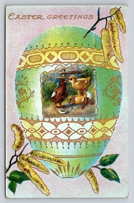 c1910 Fantasy Chicks Exaggerate Huge Egg Easter P489