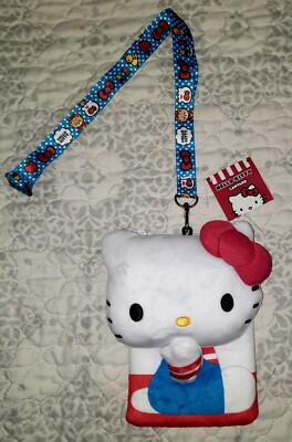  Hello Kitty Large 3-D Zip Pouch ID Holder & Lanyard Set Sanrio NWT 