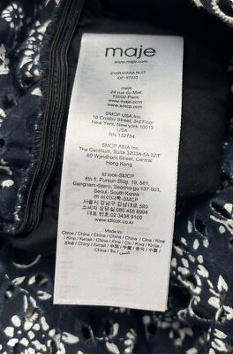 Maje Rayana Pleated Floral-Lace Dress in Navy sz 2