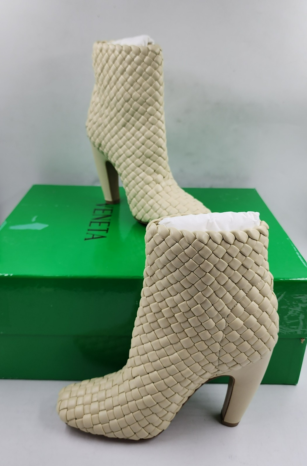 Bottega Veneta Canalazzo Woven Booties Women's 35/5US Butter Square Toe Pull On - Picture 2 of 19