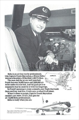 1978 DELTA AIR LINES ad PILOT Captain FRANK MOYNAHAN advert airway L1011 TRISTAR