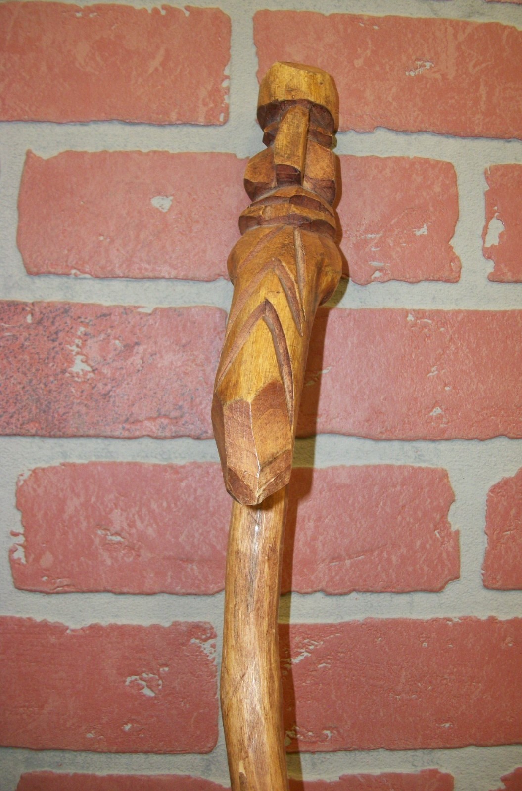 Vintage Hand Carved Wooden Walking Stick Cane - Bearded Tiki Native
