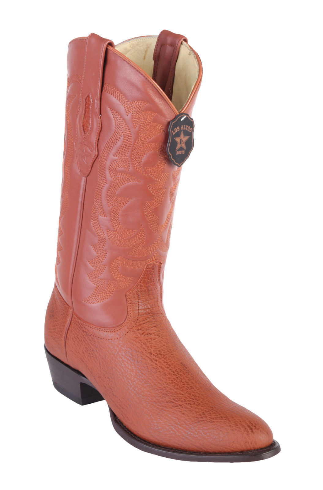 Pre-owned Los Altos Boots Los Altos Cognac Genuine Shark Round Toe Western Cowboy Boot D In Brown