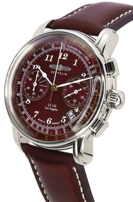 Pre-owned Zeppelin Lz126 Los Angeles Chronograph Burgundy Dial Quartz 76146 Men's Watch