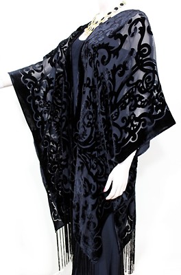 Pre-owned Maya Matazaro Art Nouveau Black Caftan Kimono Duster Burnout Velvet  Made In Usa