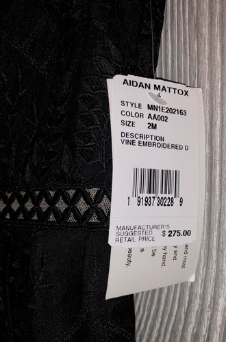 Pre-owned Aidan Mattox Black Vine Embroidered Deep V Neck Formal Long Dress Womens 2