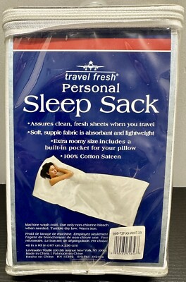 Travel Fresh Personal Sleep Sack White 100% Cotton Satin 42 x93  Travel Sheets