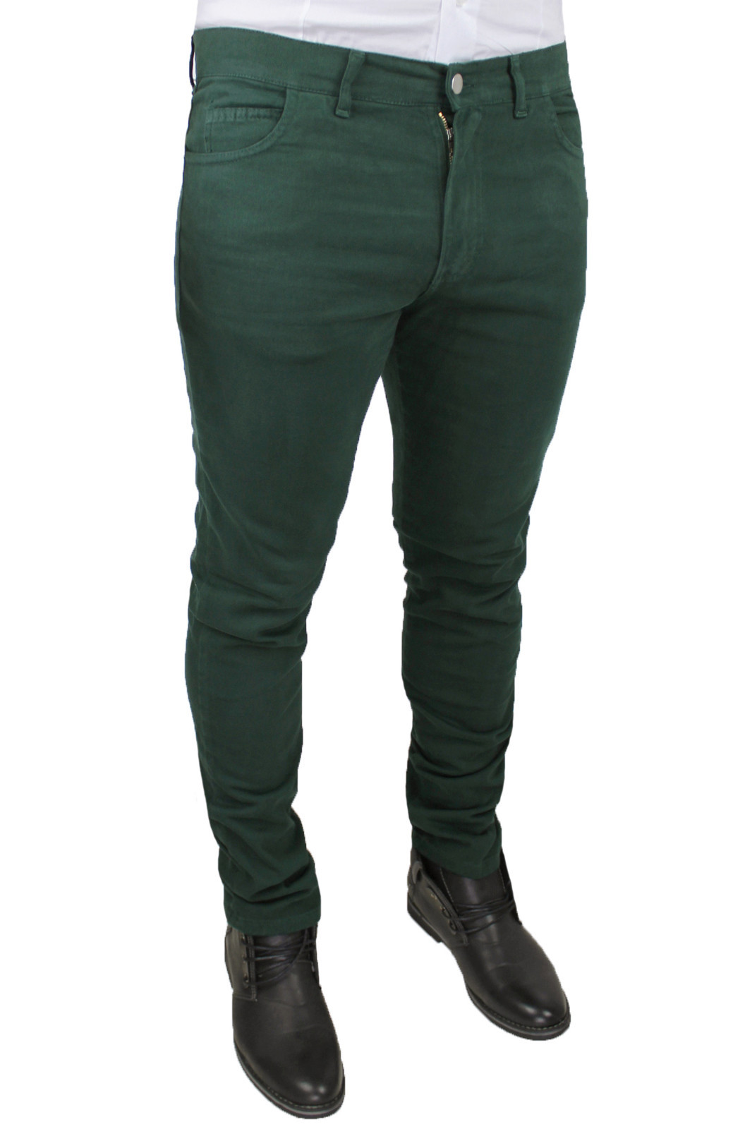 PANTALONI UOMO BATTISTINI VERDE SCURO MILITARE JEANS CASUAL INVERNALI MADE  ITALY