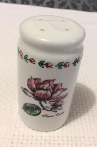 Vintage Magnolia Flowers White Glazed Stoneware Salt & Pepper Botanical Gardens