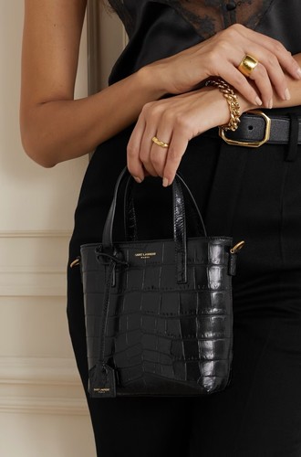トートバッグ Saint Laurent Black vinyl and leather Panier shopping bag Saint Laurent Shopping Saint Laurent Tote Bag in Leather