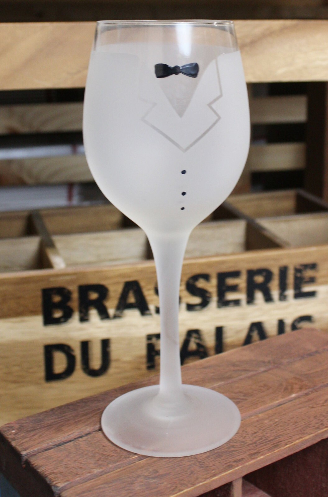 Bride and Groom Frosted Wine Toasting Goblets Tux and Gown Gift Keepsake