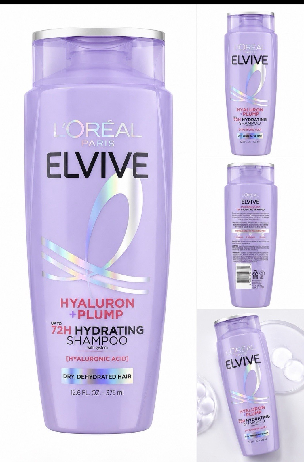 L'Oreal Paris Elvive Hyaluron Plump Hydrating Shampoo for Dehydrated, 12.6 Fl Oz