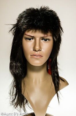 1980's Men's Long Mullet Wig Dk Brown Synthetic Hair Character Costume Wig