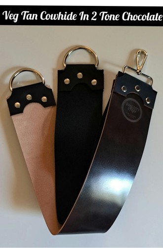3" Duke City Veg Tan Three Component Straight Razor Strop  (2 Tone Chocolate)