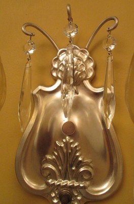 Vintage Lighting pair antique 1920s silver crystal sconces