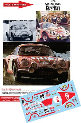 DECALS 1/24 REF 574 ALPINE RENAULT A110 MOSS RALLYE MONTE CARLO 1972 RALLY WRC 