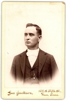 Cabinet Card Circa 1890s Gus Jackson Handsome Man In Suit Waco Texas