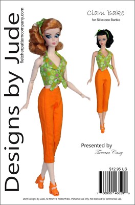 Doll Clothes Sewing Pattern for Silkstone Barbie, Clam Bake Halter & Crop Pants