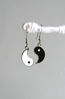 Ohrringe Schmuck Hängend Retro Hippie Boho Vintage Kristall Glas YIN-YANG
