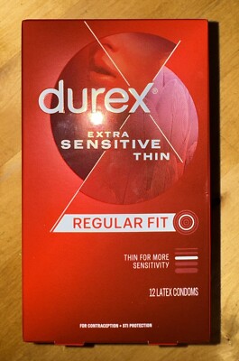 NEW DUREX EXTRA SENSITIVE THIN REGULAR FIT CONDOMS 12 LATEX EXP 8/28