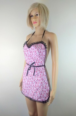 Vintage Cherry Reversible Apron Rockabilly Pin Up Sexy Maid 50s 60s