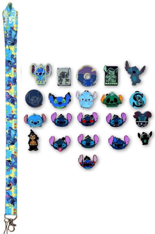 5 Lilo & Stitch Themed Disney Trading Pins Starter Set W/ Stitch Lanyard - New