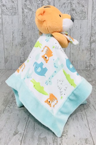 Gymboree Zoo Pals Orange Tiger Lovey Plush Baby Security Blanket Soft Blue Trim