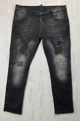 Dsquared2 Jeans Mens 56 (38x31) Black Classic Raglan Fit Distressed Italy DSQ2