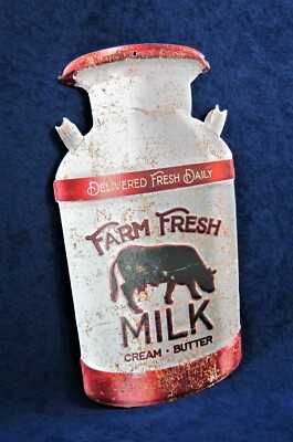 FARM FRESH MILK -*US MADE* Die-Cut Embossed Metal Sign - Country Kitchen Décor
