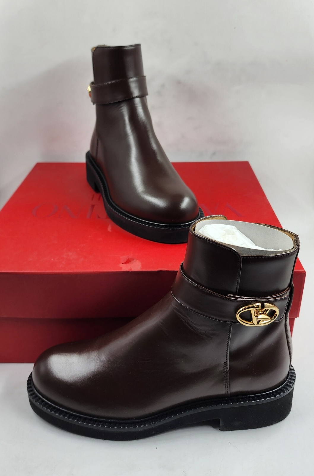 Valentino Garavani VLogo Locker 40MM Ankle Boots Women's 36/6 US Dark Brown - Picture 1 of 17