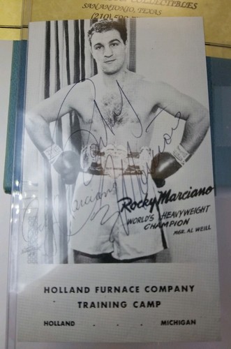 Super Rare 1953 ROCKY MARCIANO autographed Holland Furnace Co. BOXING POST CARD