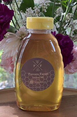 Porcaro Farms Raw Honey Freshly Harvested From Linden, MI. 1 Lb Squeeze Bottle.