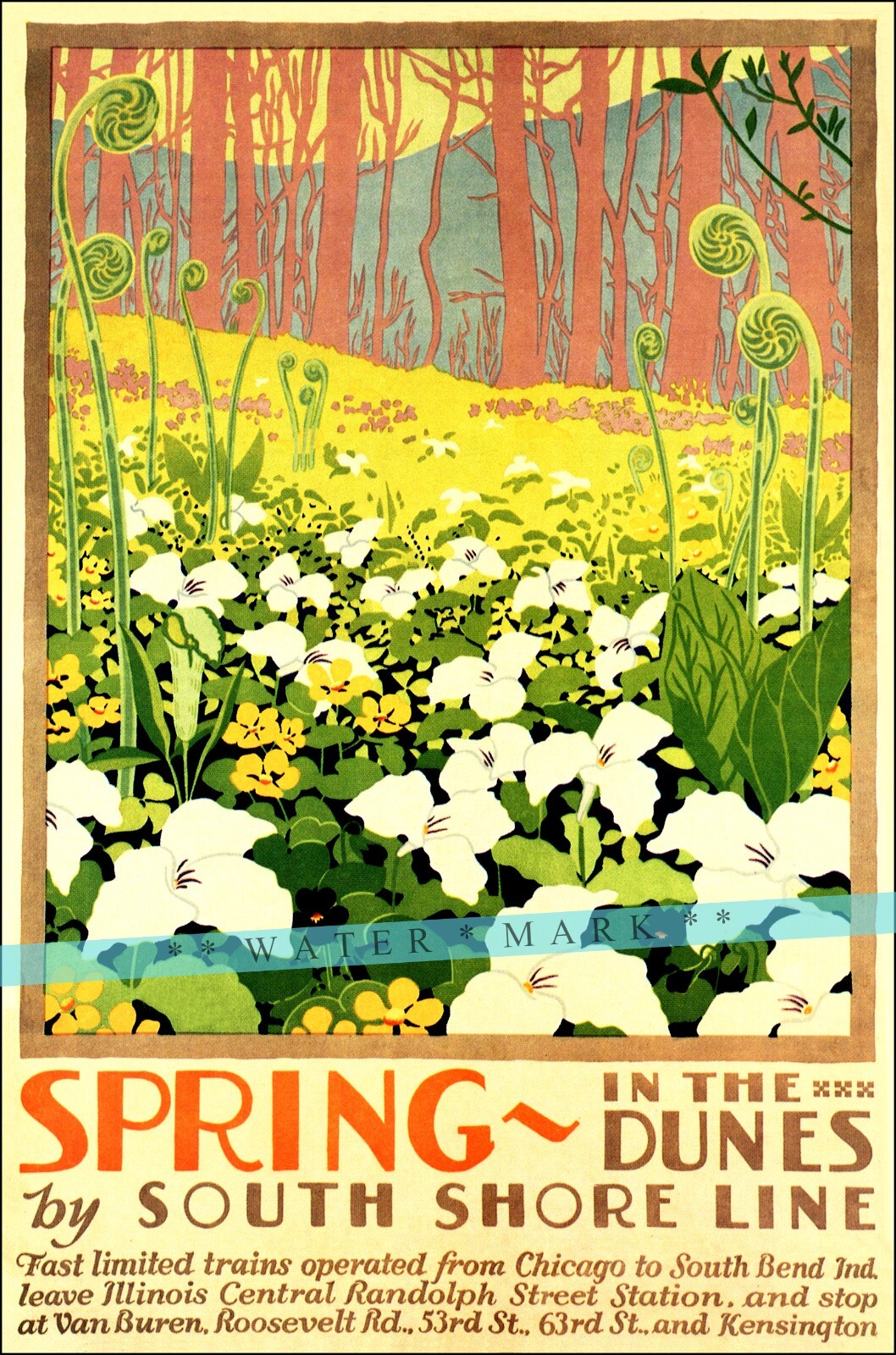 アール・デコ　vintage poster Chicago Illinois Car & Buildings Retro Travel Art Deco