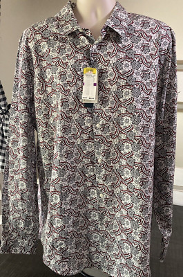 Perry Ellis 2XLT Stretch Men s Floral Button-Up Long Sleeve Shirt NWT Black