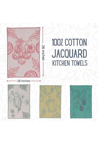 Set Of 4 Jacquard Vegetable-Themed Tea Towels Sea Me At Home. Absorbent Cotton