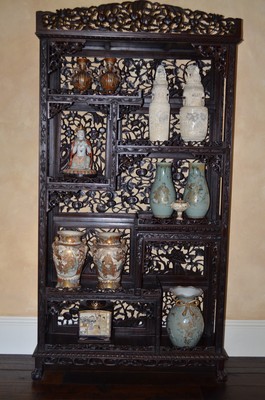 antique chinese rosewood intricately carved display cabinet