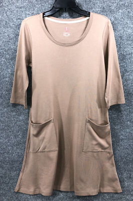 Isaac Mizrahi Live SP Essentials Pima Scoop Neck Swing Dress Pockets 3/4 Sleeve