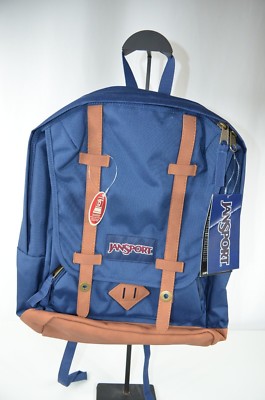Brand New Jansport Cortlandt Navy Blue Backpack Suede Accents 