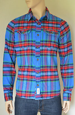 NEW Abercrombie & Fitch Lake Harris Flannel Shirt Blue & Red Plaid L