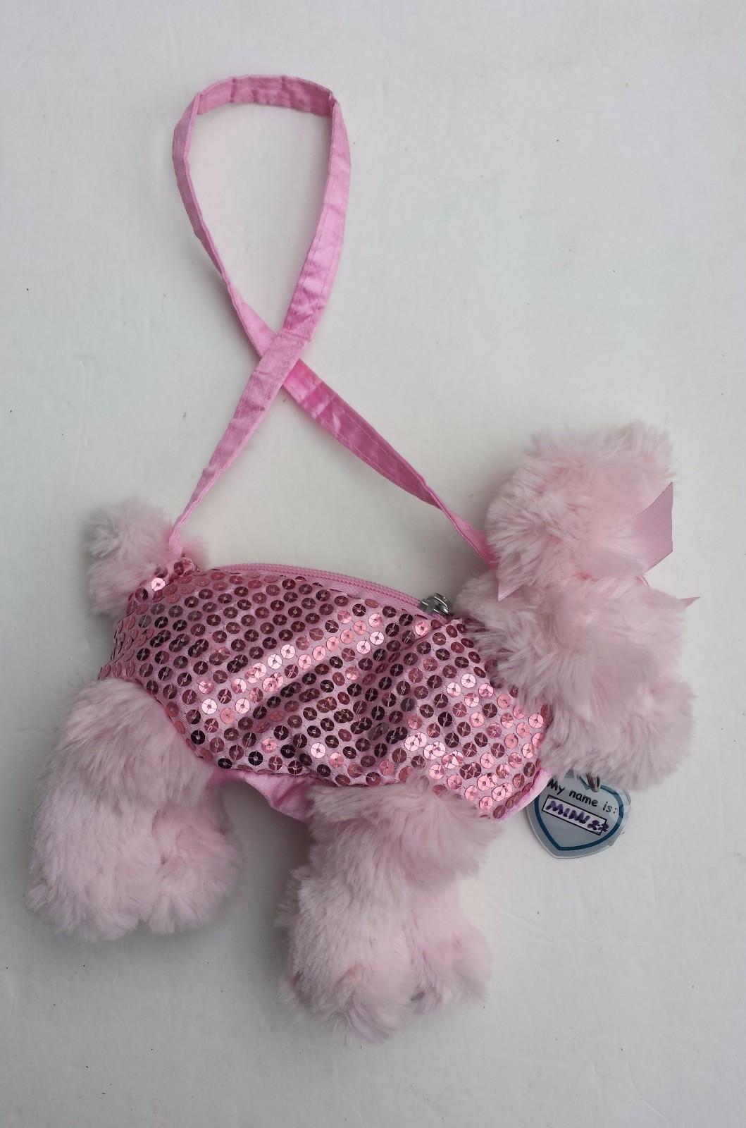 Puppy Purse Pink With Pink Sequins Zipper Closure Single Strap Polyester