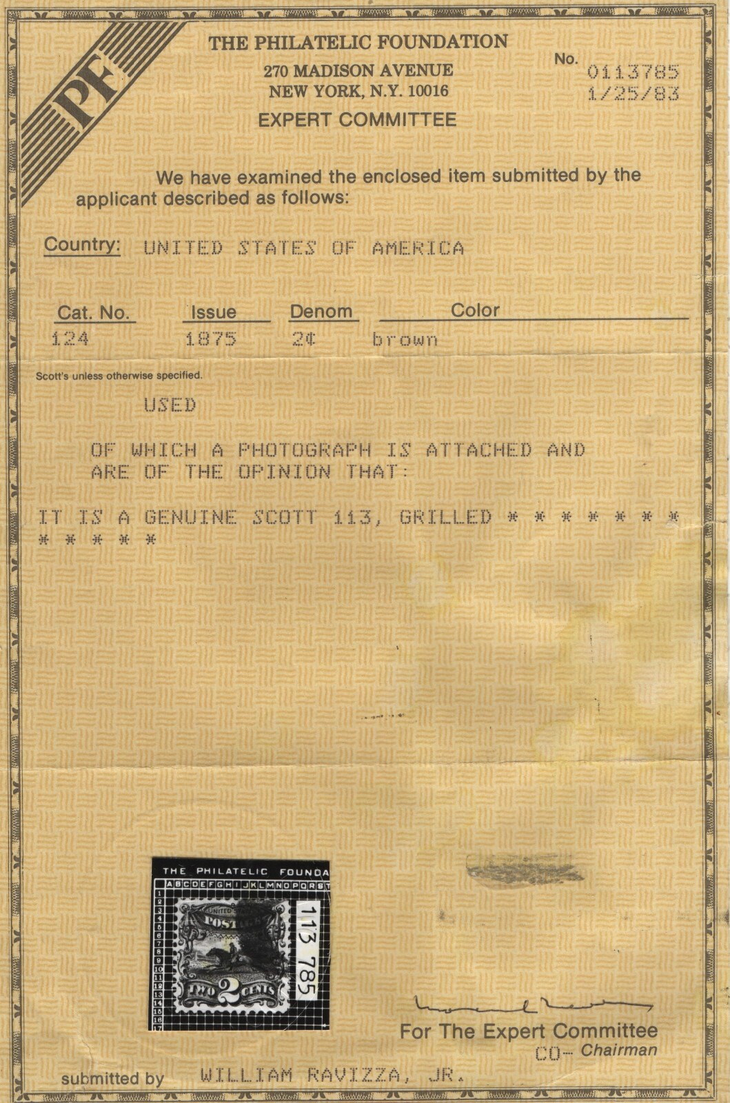 113 VF used with PF cert neat cancel with nice color ! see pic !