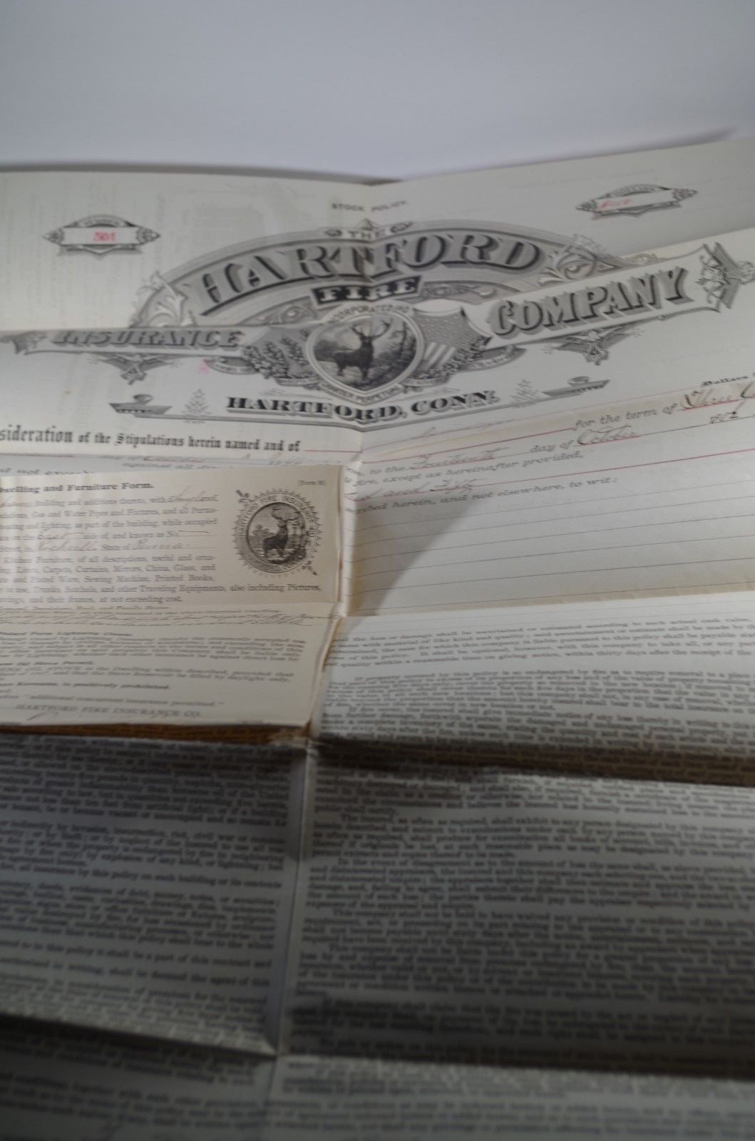 1899 Hartford Fire Insurance Co Agent Kerlin Port Royal PA For Stable