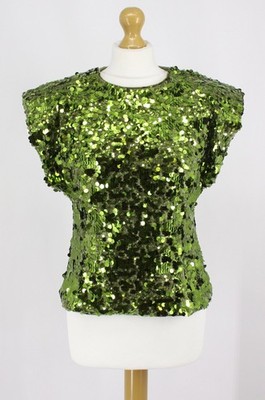 GANNI WOMENS VELVET SEQUINS BLOUSE SLEEVELESS TOP 38 /UK 10 TITANITE RRP £291 IB