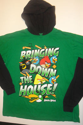 Boys Angry Birds Green and Black Hooded Shirt Size 14-16