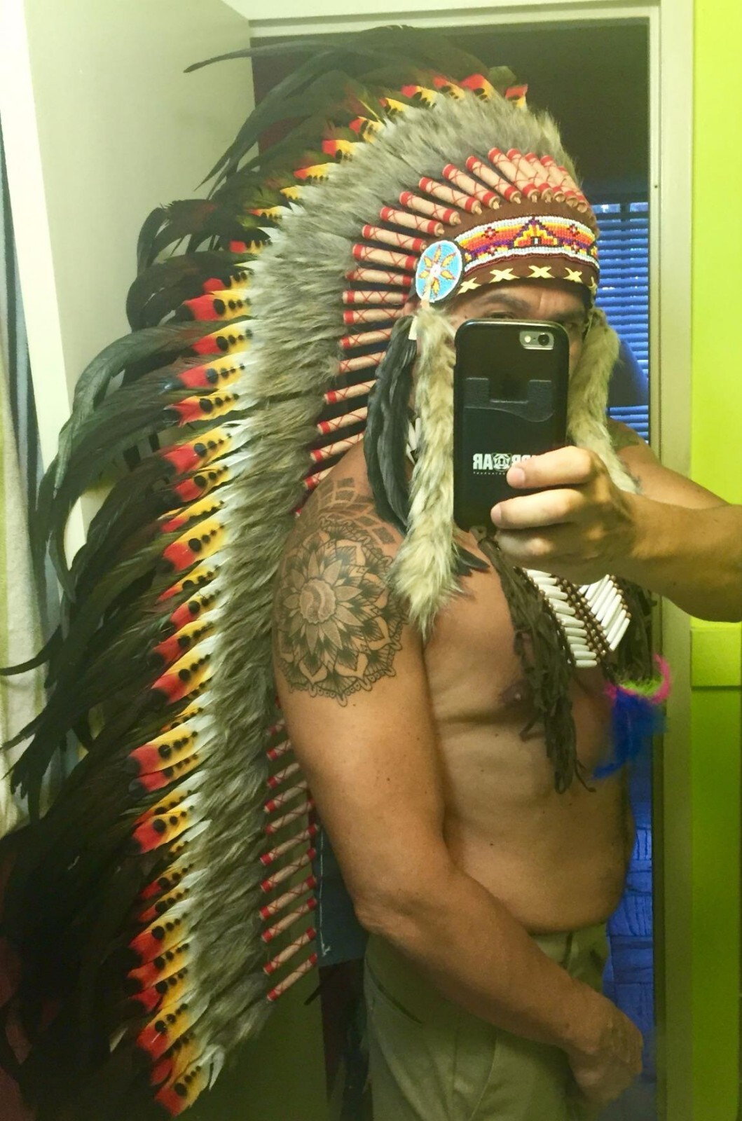 Pre-owned Handmade Native American Indian Inspired Feather Headdress Tribal Halloween Costume Props In Multi-color