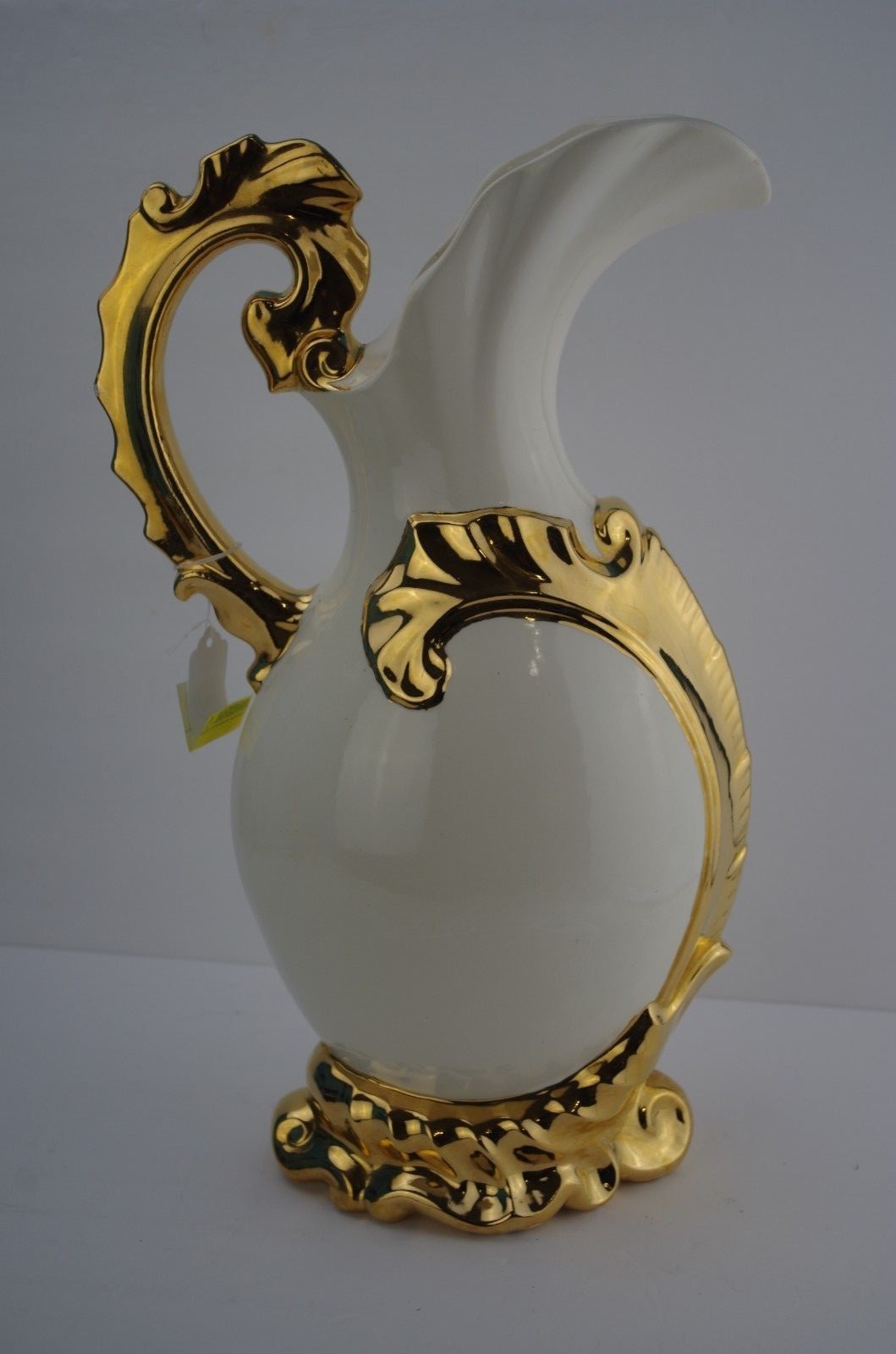 Vintage Ceramic White and Gold Handled Urn Pitcher Ewer Vase 17